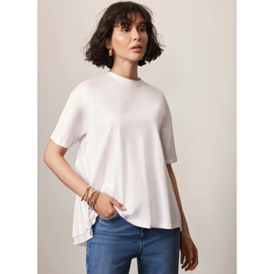 Mint Velvet White Cotton Blend Pleated T Shirt